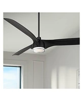 Casa Vieja 60" Artistry Modern Indoor Outdoor Ceiling Fan 3 Blade Led Light Remote Control Matte Black Finish Blades Bedroom Patio Living Room Damp Ra