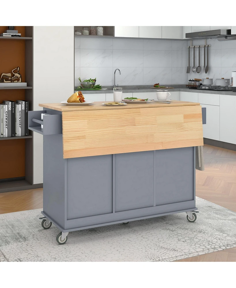 Slickblue Rolling Mobile Kitchen Island: Solid Wood Top, Locking Wheels, Storage Cabinet, Drop Leaf Breakfast Bar