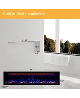 Mondawe 74" Smart Electric Fireplace,1500W,Sgs-Certified With 3 Top Light,13 Fuel Bed & Flame Colors