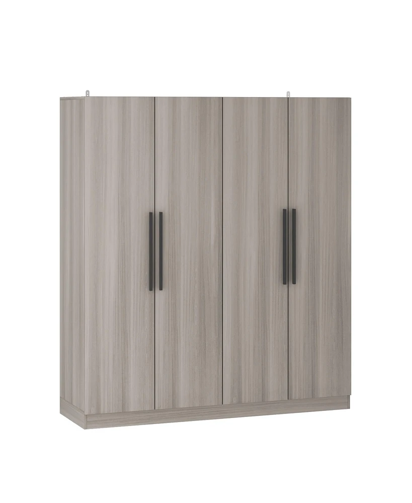 Famapy Gray Wood 4-Door Wardrobe Armoires with Hanging Rod and Storage Shelves