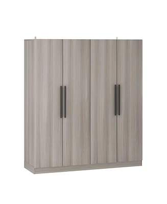 Famapy Grey Wood 4-Door Wardrobe Armoires with Hanging Rod and Storage Shelves