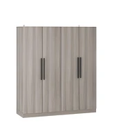 Famapy Gray Wood 4-Door Wardrobe Armoires with Hanging Rod and Storage Shelves