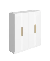 Famapy Gray Wood 4-Door Wardrobe Armoires with Hanging Rod and Storage Shelves