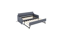 Slickblue Twin Size Upholstered Daybed with Trundle and Usb Charging, Convertible Trundle Design