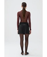 Nocturne Women's Double Belted Pleated Mini Skirt