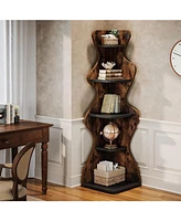 Tribesigns 5-Tier Corner Shelf, 69" Tall Wood Corner Bookshelf Square Rack Display Shelf, Freestanding Corner Storage Plant Stand for Small Spaces, Li
