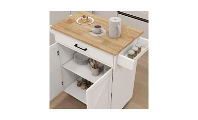 Slickblue Kitchen Island Rolling Trolley Cart: Adjustable Shelves, Towel Rack, Seasoning Rack & Rubber Wood Table Top - White