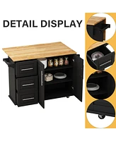 Slickblue Kitchen Island Cart with 2 Door Cabinet and Three Drawers with Spice Rack, Towel Rack (Black)