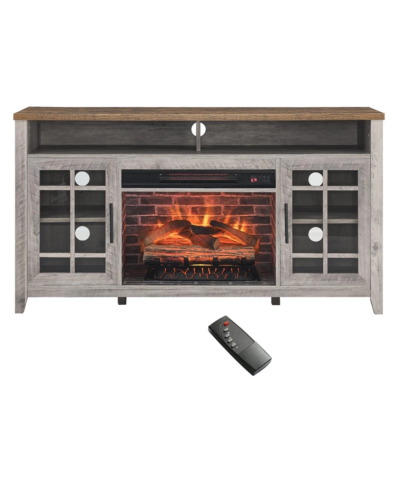 Mondawe 55Inch Tv Media Stand With Electric Fireplace Kd Inserts Heater,Gray Wash Color