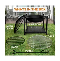 SereneLife Outdoor Steel Bbq Grill Fire Pit with Mesh Spark Screen