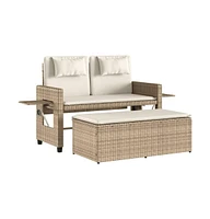 vidaXL Reclining Patio Bench with Cushions Beige Poly Rattan