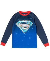 Dc Comics Boys Justice League Superman Batman Christmas Pullover Pajama Shirt and Pants Sleep Set to