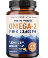 Mav Nutrition Fish Oil Softgels, 3600 mg Epa & Dha, Best Essential Fatty Acids, Premium Burpless Softgel Supplements, Mav Nutrition, 120ct