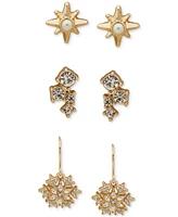 lonna & lilly Gold-Tone 3-Pc. Set Crystal & Imitation Pearl Earrings