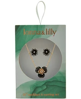 lonna & lilly Gold-Tone Crystal Openwork Jet Flower Pendant Necklace & Stud Earrings Set