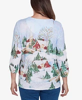 Alfred Dunner Petite Classics Split Neck Winter Wonderland Top