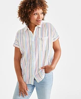 Style & Co Petite Cotton Button-Front Short-Sleeve Camp Shirt, Created for Macy's