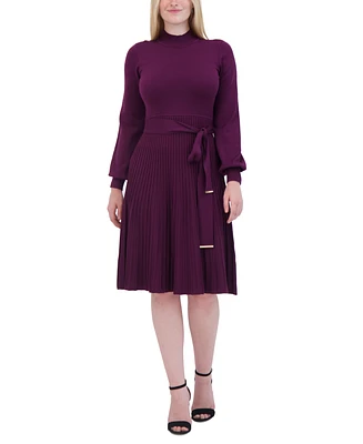 Jessica Howard Women's Long-Sleeve Pleated Knit Dress