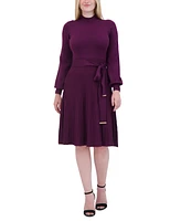 Jessica Howard Women's Long-Sleeve Pleated Knit Dress