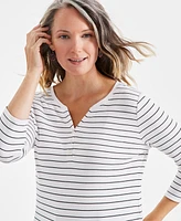 Style & Co Women's Striped 3/4-Sleeve Henley Top, Created for Macy's