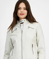 Guess Women's Quilted Zippered Faux-Leather Moto Jacket