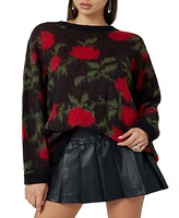 Guess Women's Rose-Print Crewneck Sweater - F6de