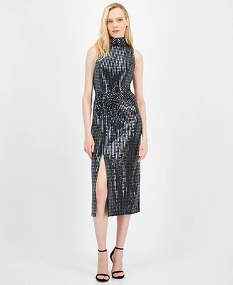 Anne Klein Women's Sequined Mock-Neck Midi Dress