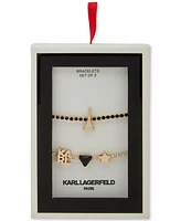 Karl Lagerfeld Paris Gold-Tone 2-Pc. Set Eiffel Tower & Logo Charm Crystal Slider Bracelets