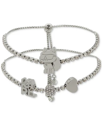 Karl Lagerfeld Paris Silver-Tone 2-Pc. Set Choupette & Logo Charm Crystal Slider Bracelets