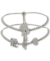 Karl Lagerfeld Paris Silver-Tone 2-Pc. Set Choupette & Logo Charm Crystal Slider Bracelets