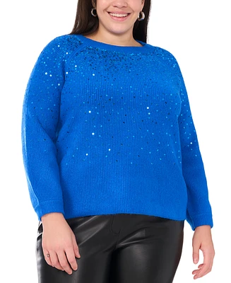 Vince Camuto Plus Sequin Raglan-Sleeve Crewneck Sweater