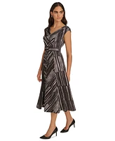 Calvin Klein Women's Printed Belted Cap-Sleeve A-Line Midi Dress