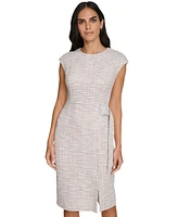 Calvin Klein Women's Tweed Side-Buckle Cap-Sleeve Sheath Dress