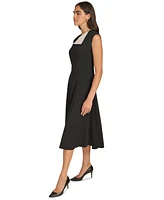 Calvin Klein Women's Colorblocked-Neck A-Line Midi Dress