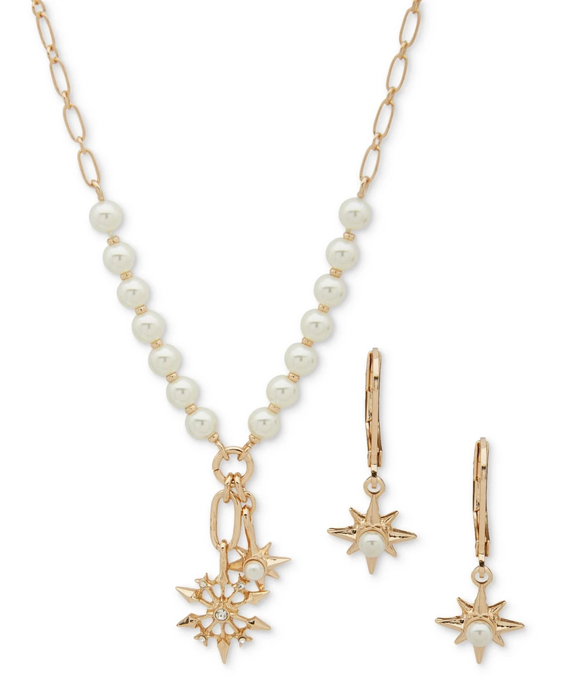 Anne Klein Gold-Tone Mixed Stone Snowflake Multi-Charm Pendant Necklace & Drop Earrings Set