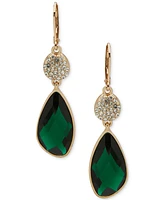 Anne Klein Gold-Tone Pave Disc & Color Stone Double Drop Earrings