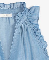 On 34th Women's Chambray Ruffle-Trim Top, Created for Macy's