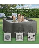 LifeSmart LS100 Taupe 4 Person Plug and Play Square Hot Tub Spa with Black Cover