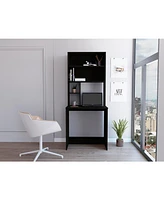 Depot E-shop Xalo Computer Hutch Desk, Lower Shelf, Four Shelves, Black