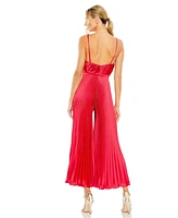 Mac Duggal Women's Cropped Pleated V-Neck Wide Leg Jumpsuit