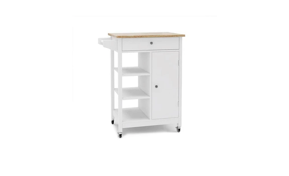 Slickblue Kitchen Island Rolling Trolley Cart: Adjustable Shelves, Towel Rack, and Rubber Wood Table Top