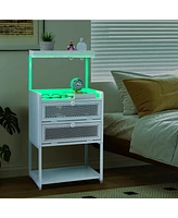 Slickblue Wood and Steel Nightstand with 2 Drawers and Led Light Strips