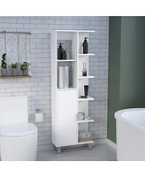Mott 63" H Linen Bathroom Cabinet with Seven Open Shelves, One Drawer, One Door and Four legs