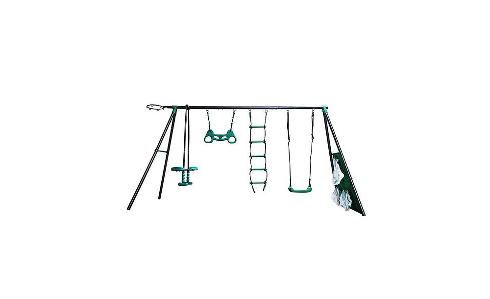 Slickblue Blackish Green Four-Function Swing Set: Face-to-Face Metal-Plastic Safe Swing Seats