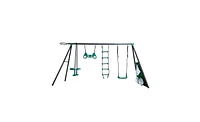 Slickblue Blackish Green Four-Function Swing Set: Face-to-Face Metal-Plastic Safe Swing Seats