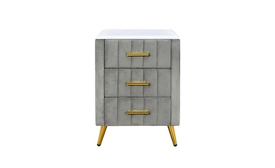 Slickblue Upholstered Wooden Nightstand with 3 Drawers, Metal Legs, and Handles