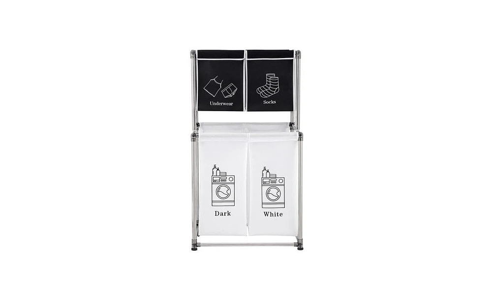 Slickblue Laundry Hamper 2 Tier Laundry Sorter with 4 Removable Bags for Organizing Clothes, Laundry, Lights, Darks