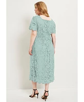 June + Vie Plus Square-Neck Lace Jessica Dress