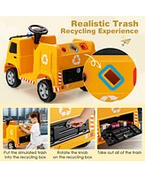 Gymax 12V Recycling Garbage Truck Electric Ride On Toy Remote w/Recycling Accessories Yellow