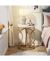 Tribesigns Modern Round End Table Set of 2 with Thick Wood Top, 20" Side Table Cocktail Table with Unique O-Shaped Base, Midcentury Accent Table Night